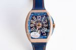 Swiss Replica Franck Muller V45 Yachting 8215 Blue Dial Rose Gold Diamond Watch 